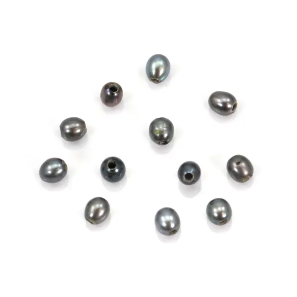 Freshwater cultured pearl, dark gray, olive, 4-4.5mm x 2pcs