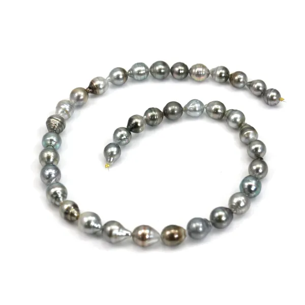 Perles de culture de Tahiti, semi-ronde/irrégulière, 8 à 10 mm x 40 cm