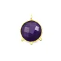 Pendentif pierre traitée couleur saphir rond facetté serti argent 925 doré à l'or fin 13mm x 1pc