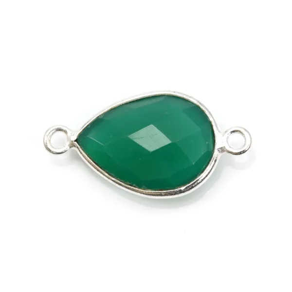 Ágata verde gota facetada, 2 anéis cravejados em prata 11x21mm x 1pc