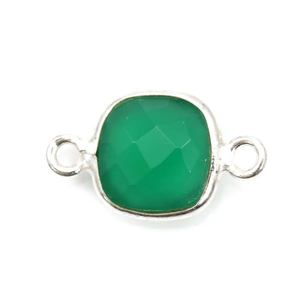 Ágata verde en cojín facetado 2 anillos engastados en plata 9x16mm x 1pc