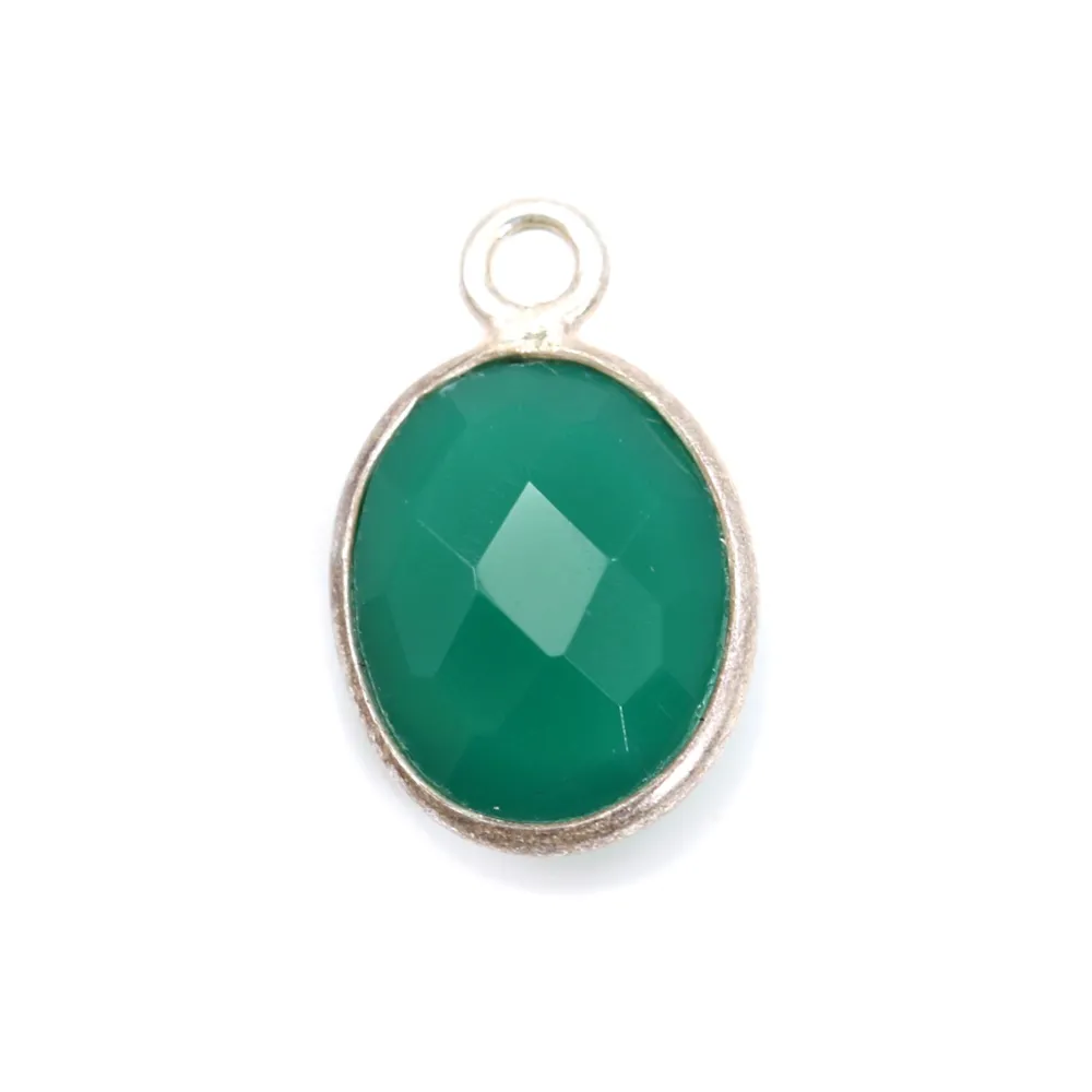 Agate verte ovale facettée sertie sur argent 9x11mm x 1pc