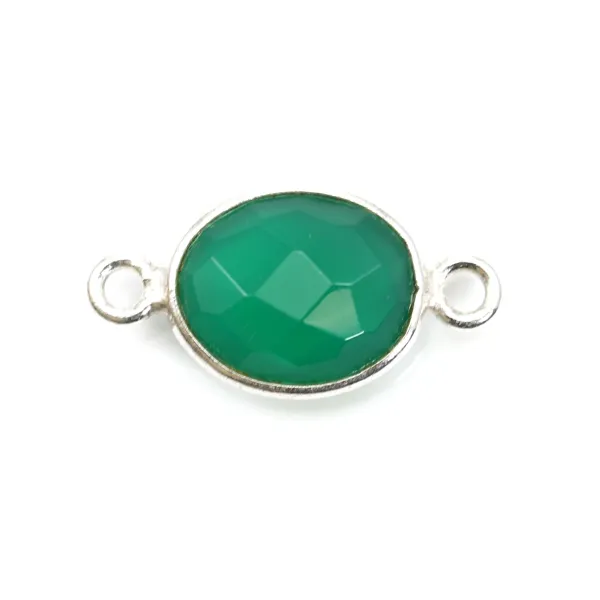 Ágata verde oval facetada 2 anéis cravados em prata 9x17mm x 1pc