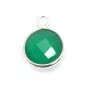 Faceted round shaped green agate set in silver 11mm x 1pc