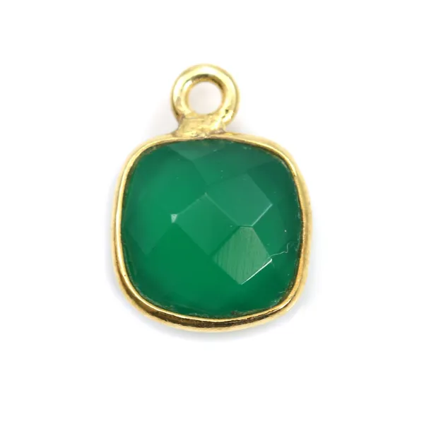Agate verte coussin facetté sertie sur argent doré 9mm x 1pc