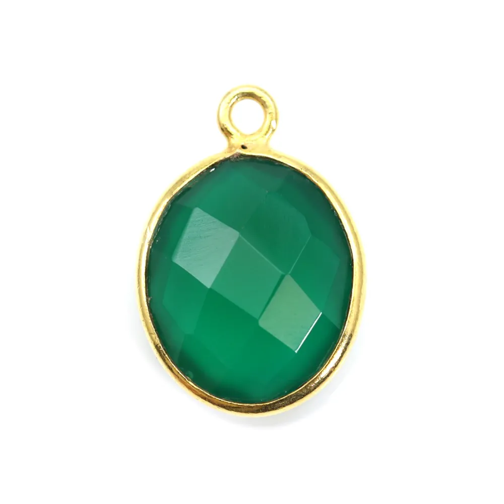 Agate verte ovale facettée sertie sur argent doré 9x11mm x 1pc