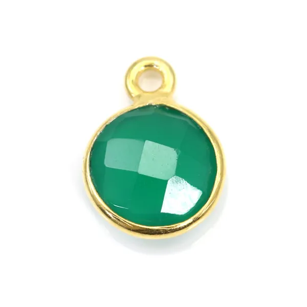 Ágata verde redonda facetada engastada en plata 925 dorada en oro fino de 9x12mm x 1ud.
