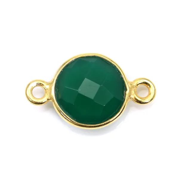 Ágata verde redonda facetada com 2 argolas montada em prata 925 dourada a ouro fino 9x15mm x 1pc