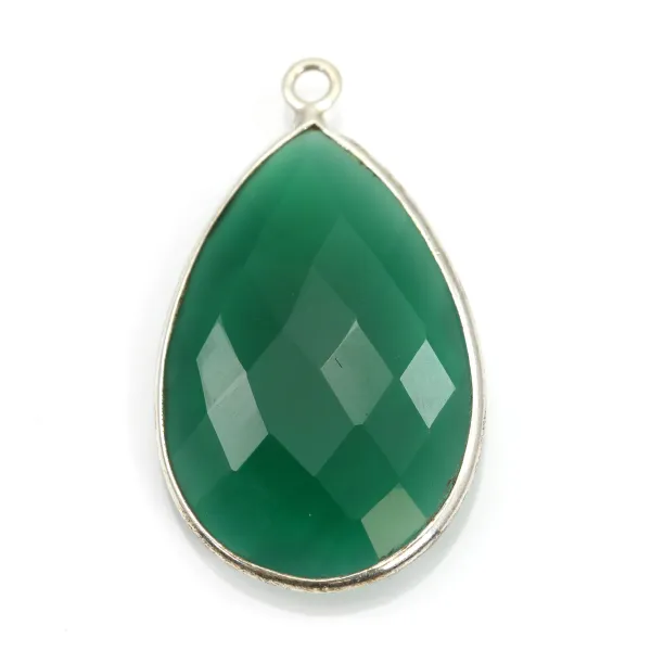 Pingente de ágata verde em prata, em forma de gota, 21x31mm x 1pc