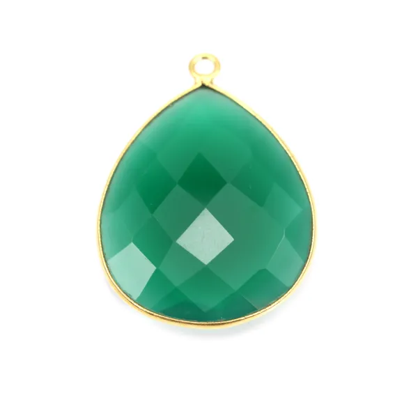 Colgante de ágata verde engastado en plata dorada, forma de gota, 26x31mm x 1pc