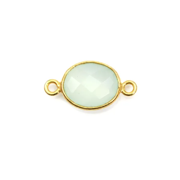 Calcédoine ovale facettée sertie sur argent 925 doré à l'or fin 2 anneaux 9x11mm x 1pc