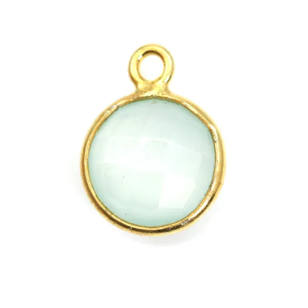 Calcédoine ronde facettée sertie sur argent doré 9mm x 1pc