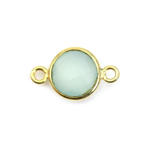 Calcédoine ronde facettée sertie sur argent 925 doré à l'or fin 2 anneaux 9mm x 1pc