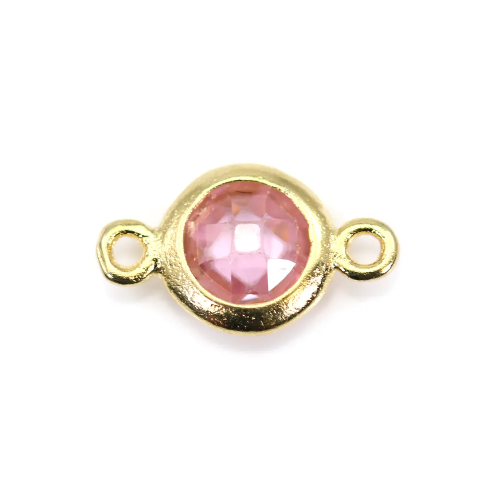 Intercalaire argent 925 doré à l'or fin et zirconium quartz rose 5x9mm x 1pc