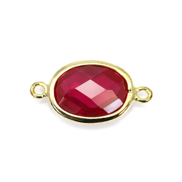 Intercalaire argent 925 doré et zirconium ruby oval 9.5x17.5mm x 1p