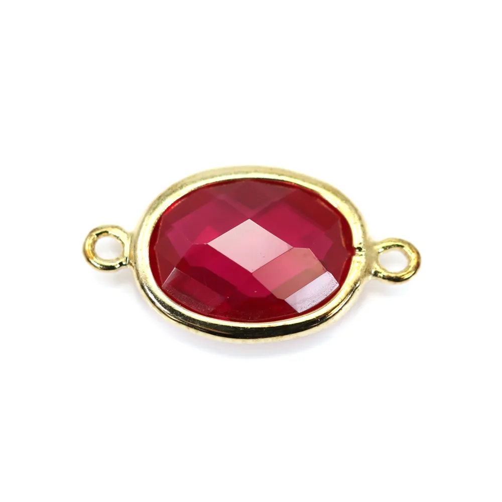 Intercalaire argent 925 doré à l'or fin et zirconium ruby ovale 9.5x17.5mm x 1p