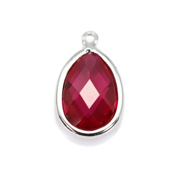 Intercalaire argent 925 et zirconium ruby goutte 9.5x15.5mm x 1pc