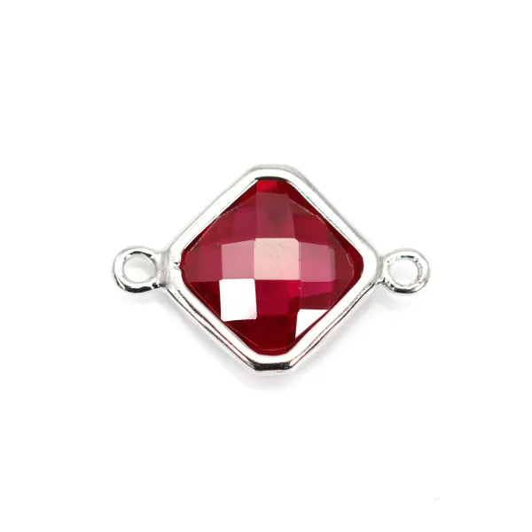 Intercalaire argent 925 et zirconium ruby rhombe 10x17mm x 1pc