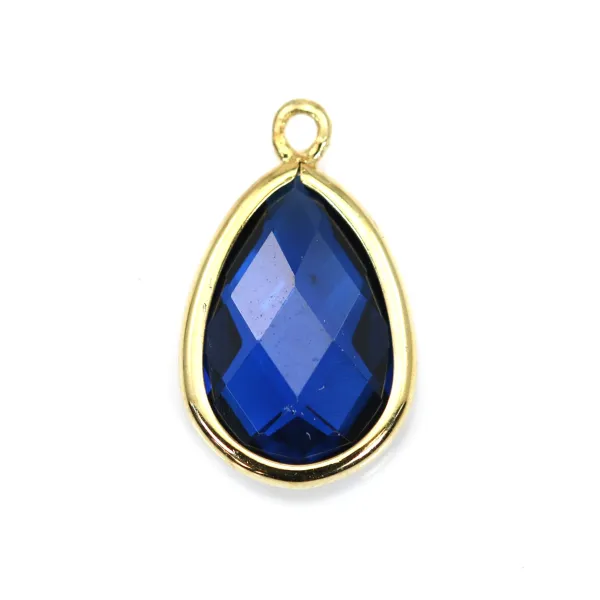 Spacer sterling silver 925  golden and  zirconium sapphire drop 9.5x15.5mm x 1pc