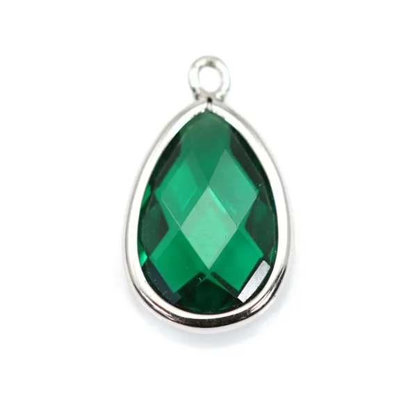Spacer sterling silver 925  and  zirconium emerald drop 9.5x15.5mm x 1pc
