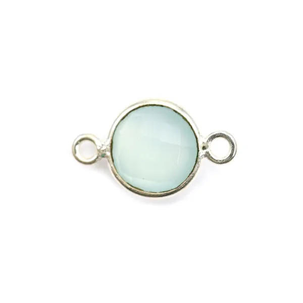Calcédoine ronde facettée sertie sur argent 2 anneaux 9mm x 1pc