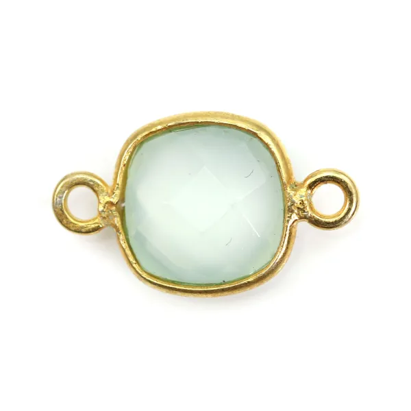 Faceted cushion chalcedony set in gold-plated silver 2 rings 11mm x 1pc