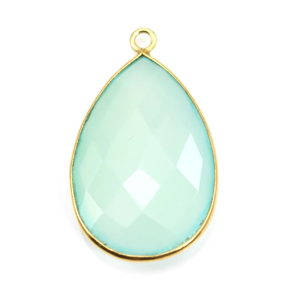Pendentif en calcedoine sertie en argent, en forme de goutte, 26x31mmx 1pc