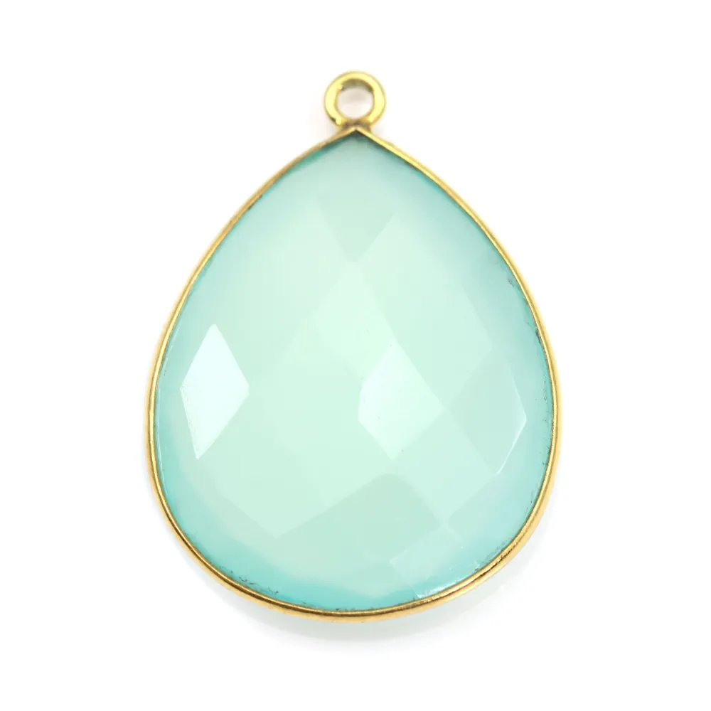 Pendentif en calcedoine sertie en argent doré, en forme de goutte, 26x31mmx 1pc