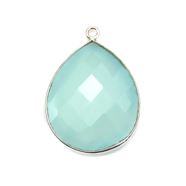 Pendentif en calcedoine sertie en argent, en forme de goutte, 26x31mmx 1pc