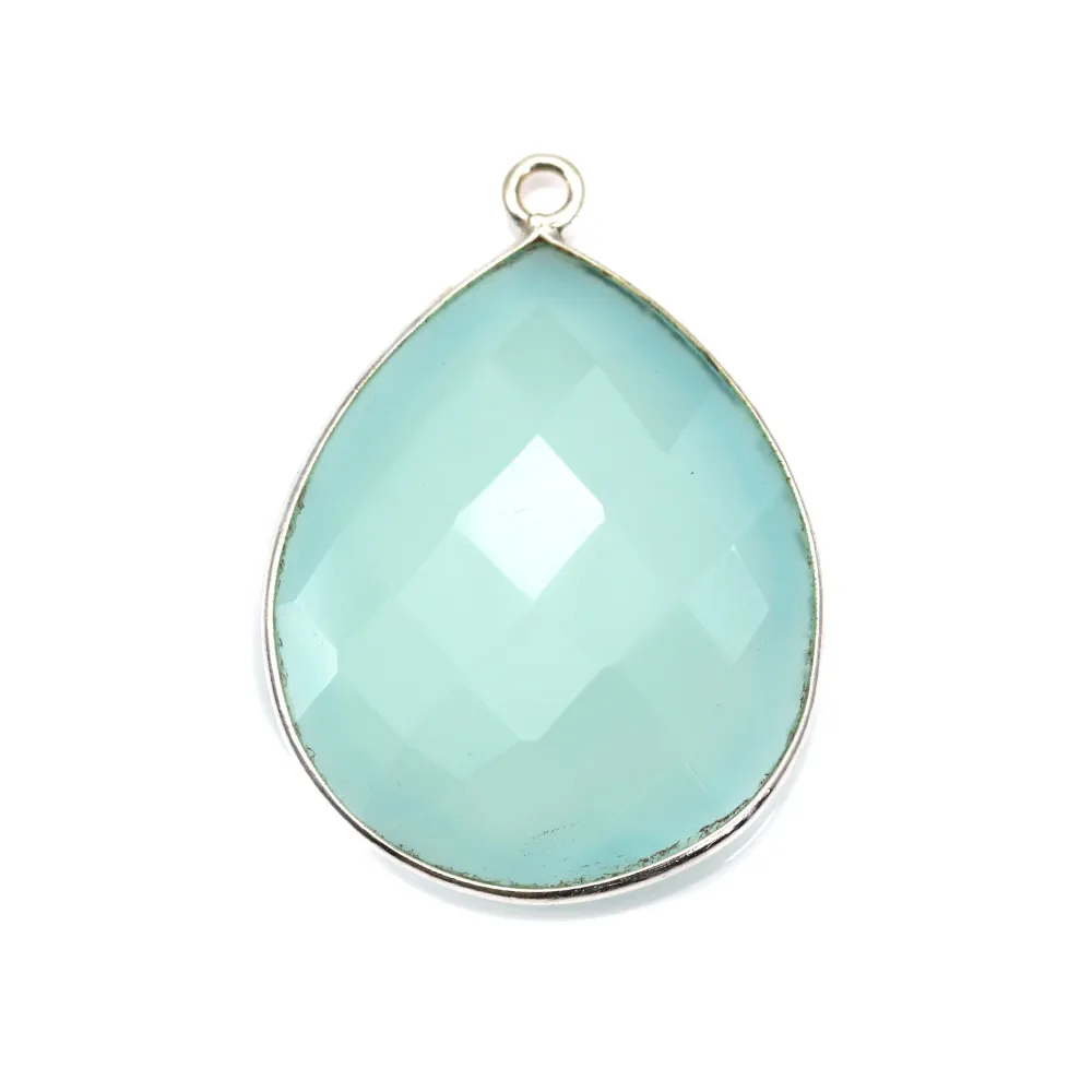 Pendentif en calcedoine sertie en argent, en forme de goutte, 26x31mmx 1pc