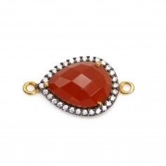 Faceted drop carnelian set in 925 silver gold-plated with zirconium 13x17mm x 1pc