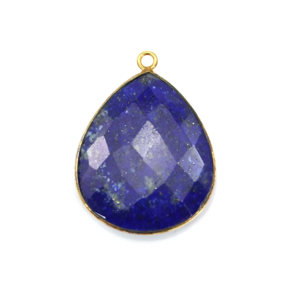 Pendentif en lapis lazuli sertie en argent 925 doré à l'or fin, en forme de goutte, 26x31mmx 1pc
