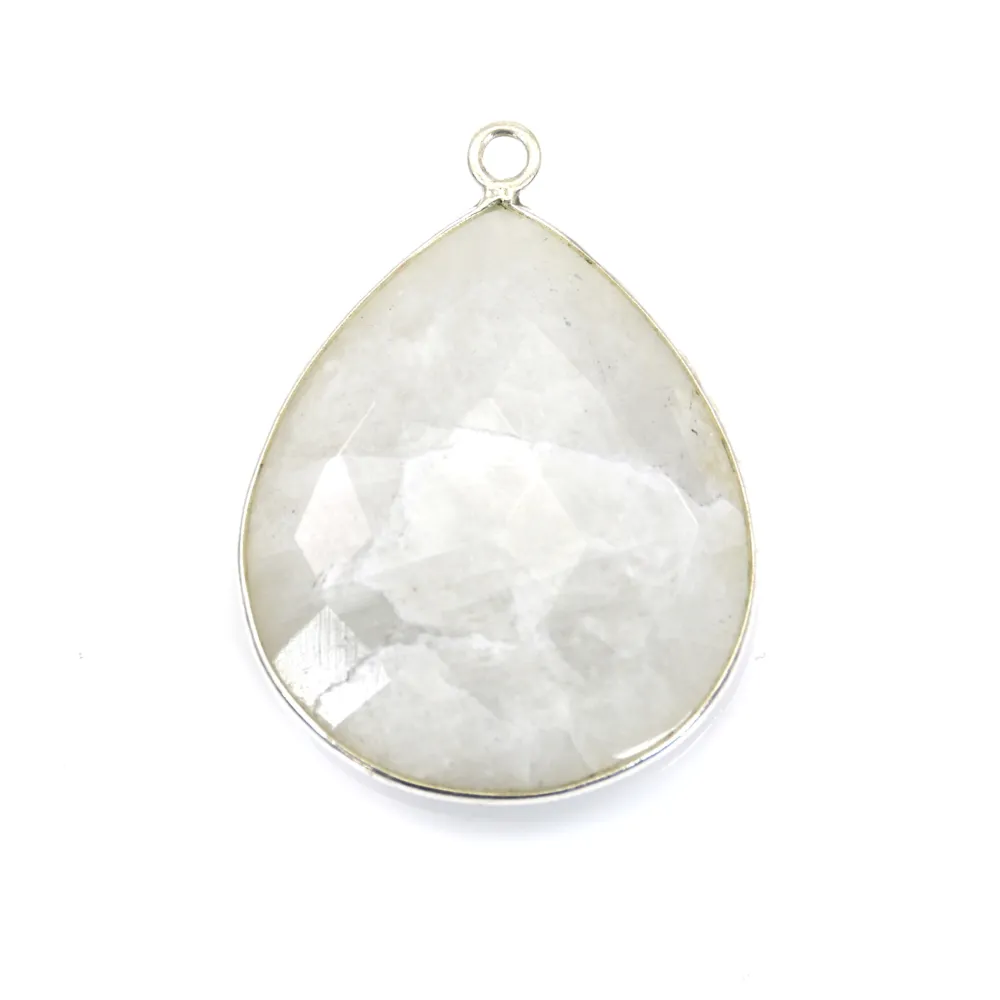 Pendentif en pierre de lune sertie en argent, en forme de goutte, 26x31mmx 1pc