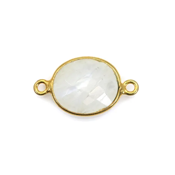 Pierre de lune de forme ovale, 2 anneaux, sertie sur argent doré, 9x11mm x 1pc