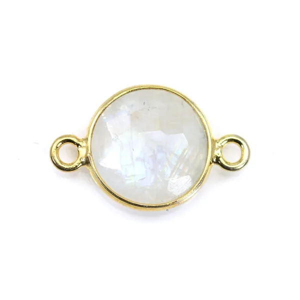 Pierre de lune ronde, 2 anneaux, sertie sur argent 925 doré à l'or fin, 9mm x 1pc