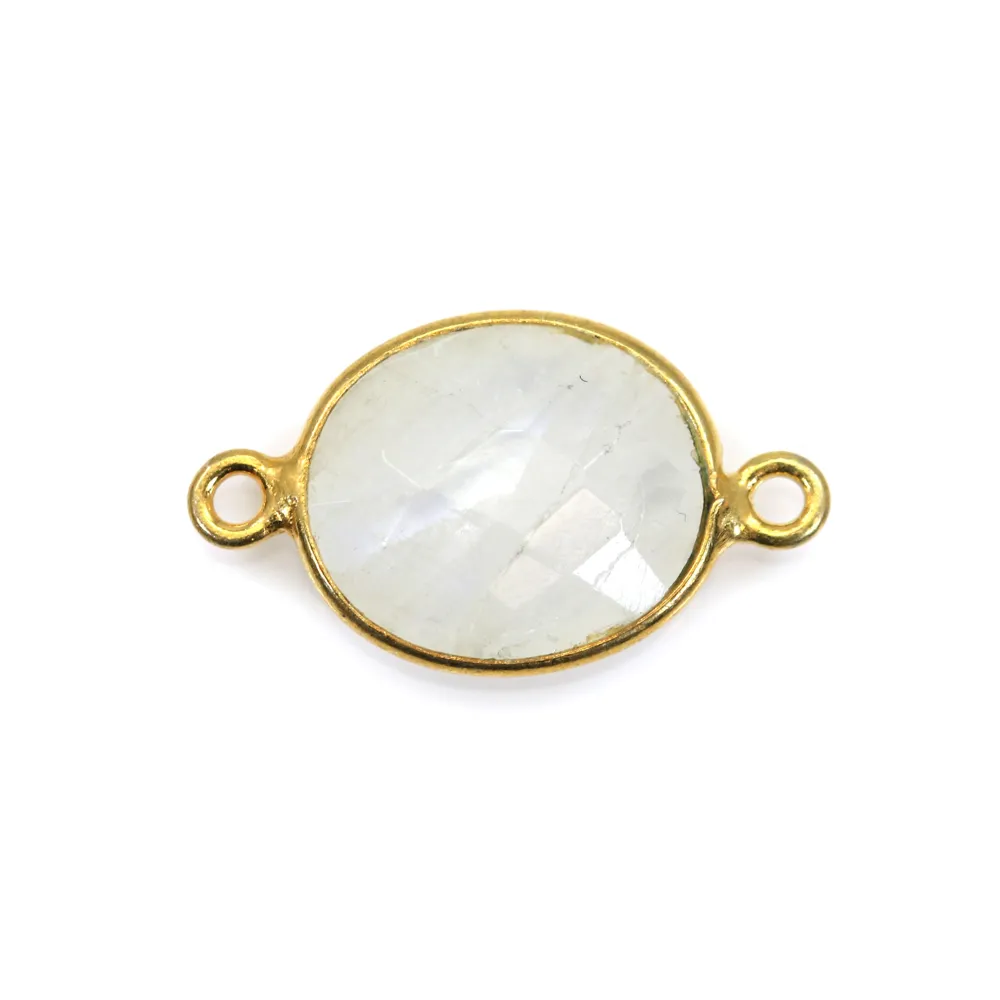 Pierre de lune de forme ovale, sur argent doré, 13x11mm x 1pc