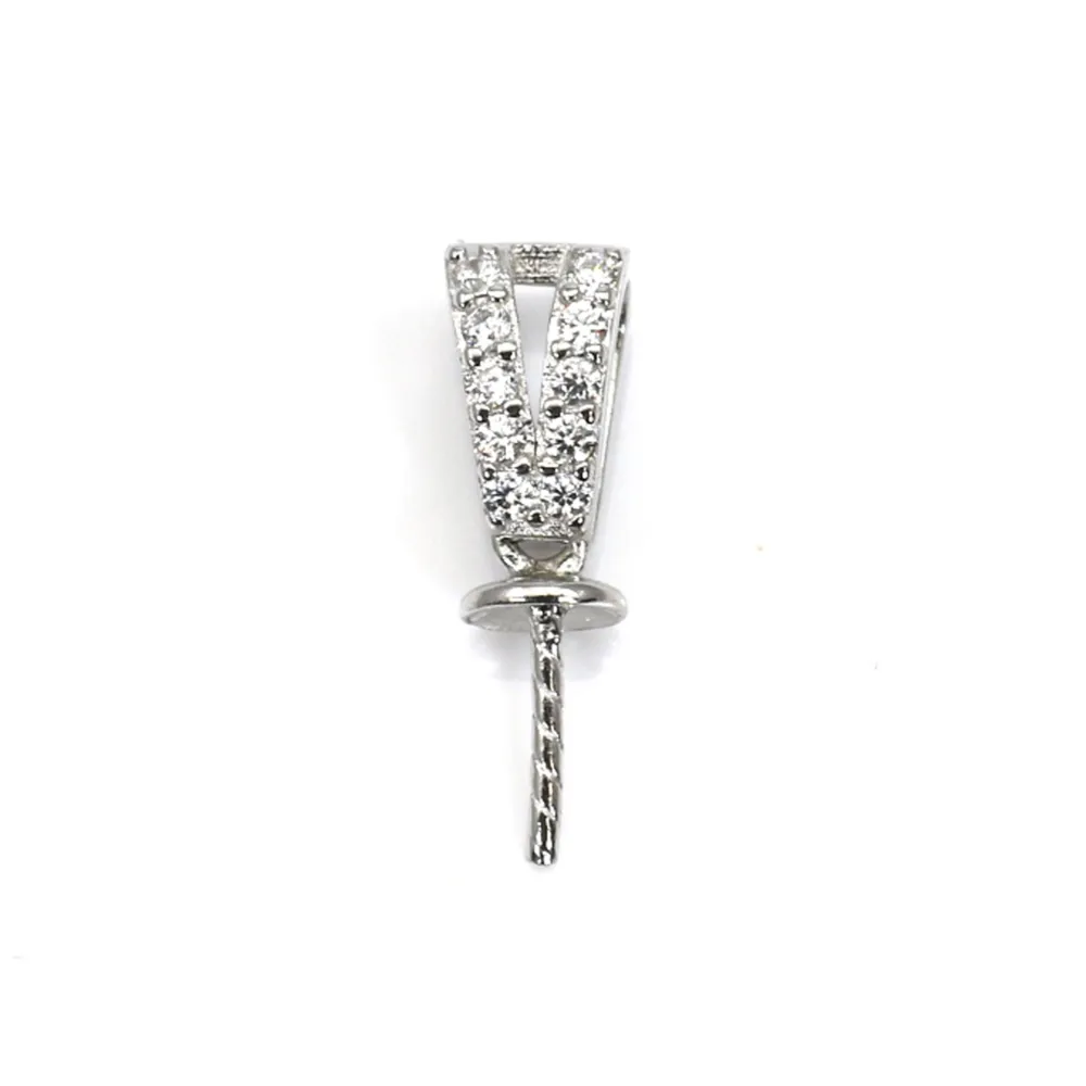 Argent 925 Rhodié Bélière  avec 8 strasses 11mm x 10 pcs 
