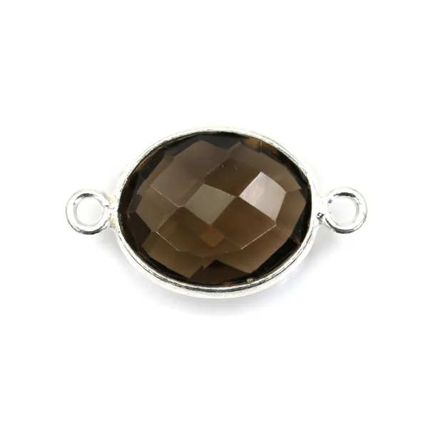 Faceted oval smoky quartz set in sterling silver 2 rings 10x12mm x 1pc