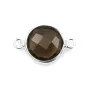 Quartz fumé rond facette sertie sur argent 925 2 anneaux 11mm x 1pc