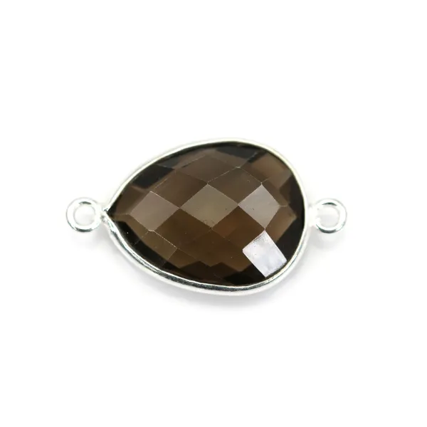 Faceted drop smoky quartz set in sterling silver 2 rings 13x17mm x 1pc
