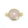 Quartz rose rond facette serti sur argent 925 doré à l'or fin 2 anneaux 9mm x 1pc