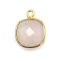 Quartz rose coussin facette sertie sur argent doré 9mm x 1pc