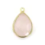 Quartz rose goutte facette sertie sur argent 925 doré à l'or fin 13x17mm x 1pc