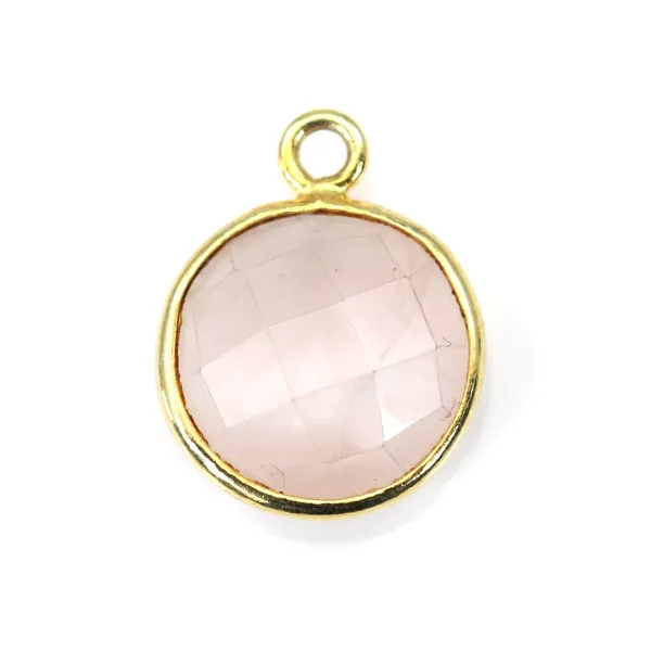 Quartz rose rond facette serti sur argent doré 11mm x 1pc