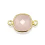 Quartz rose coussin facette sertie sur argent doré 2 anneaux 11mm x 1pc