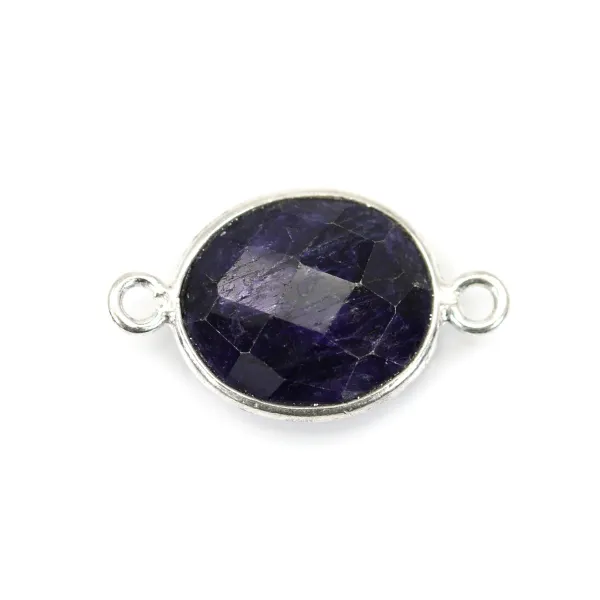 Pierre traitée couleur saphir serti sur argent 925 ovale 2 anneaux 11x13mm x 1pc