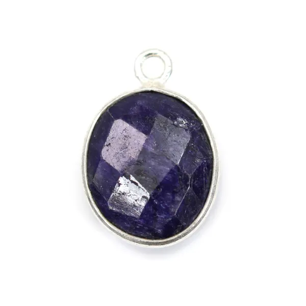 Oval faceted treated blue gemstone set in sterling silver 11x13mm x 1pc