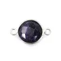 Pierre traitée couleur saphir sertie sur argent 925 rond facetté 2 anneaux 11mm x 1pc