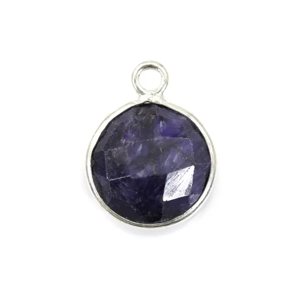 Pierre traitée couleur saphir sertie sur argent 925 rond facetté 11mm x 1pc