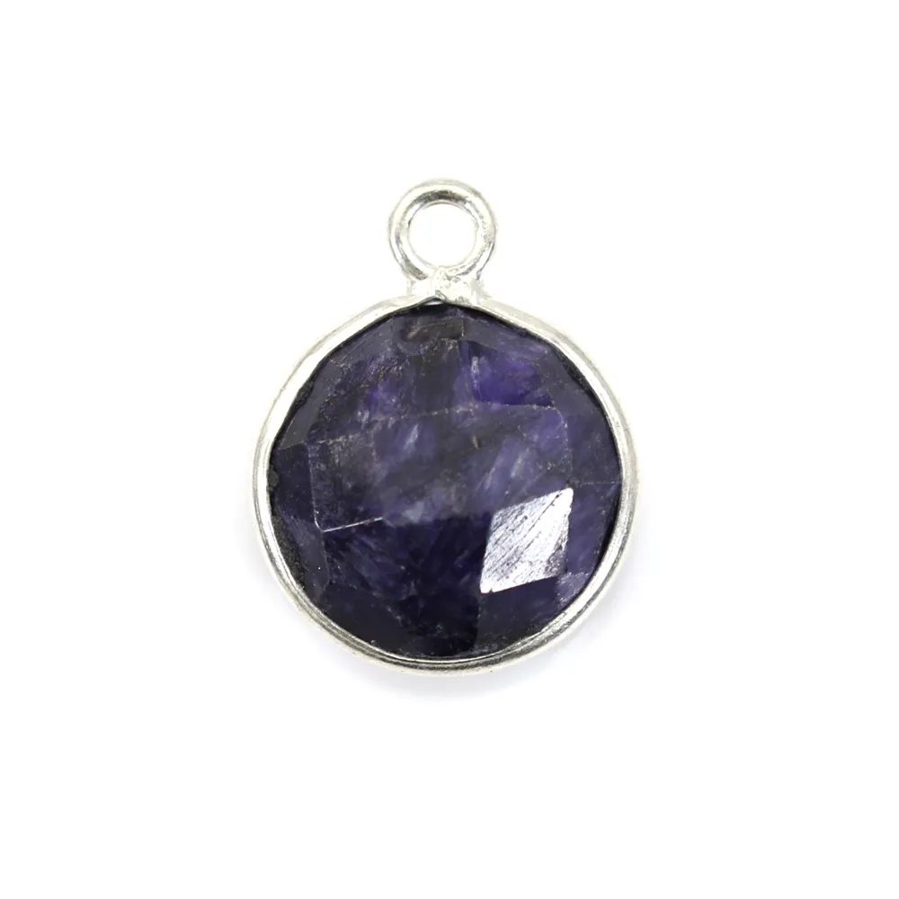 Pierre traitée couleur saphir sertie sur argent 925 rond facetté 11mm x 1pc